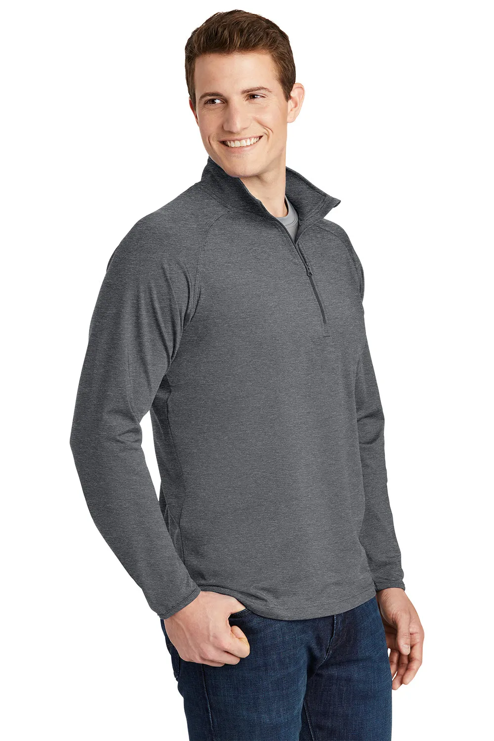 Sport-Tek Sweat-shirt Homme Sport-Wick à Capuche 1/4 Zip Respirant - Gris Charbon Chiné