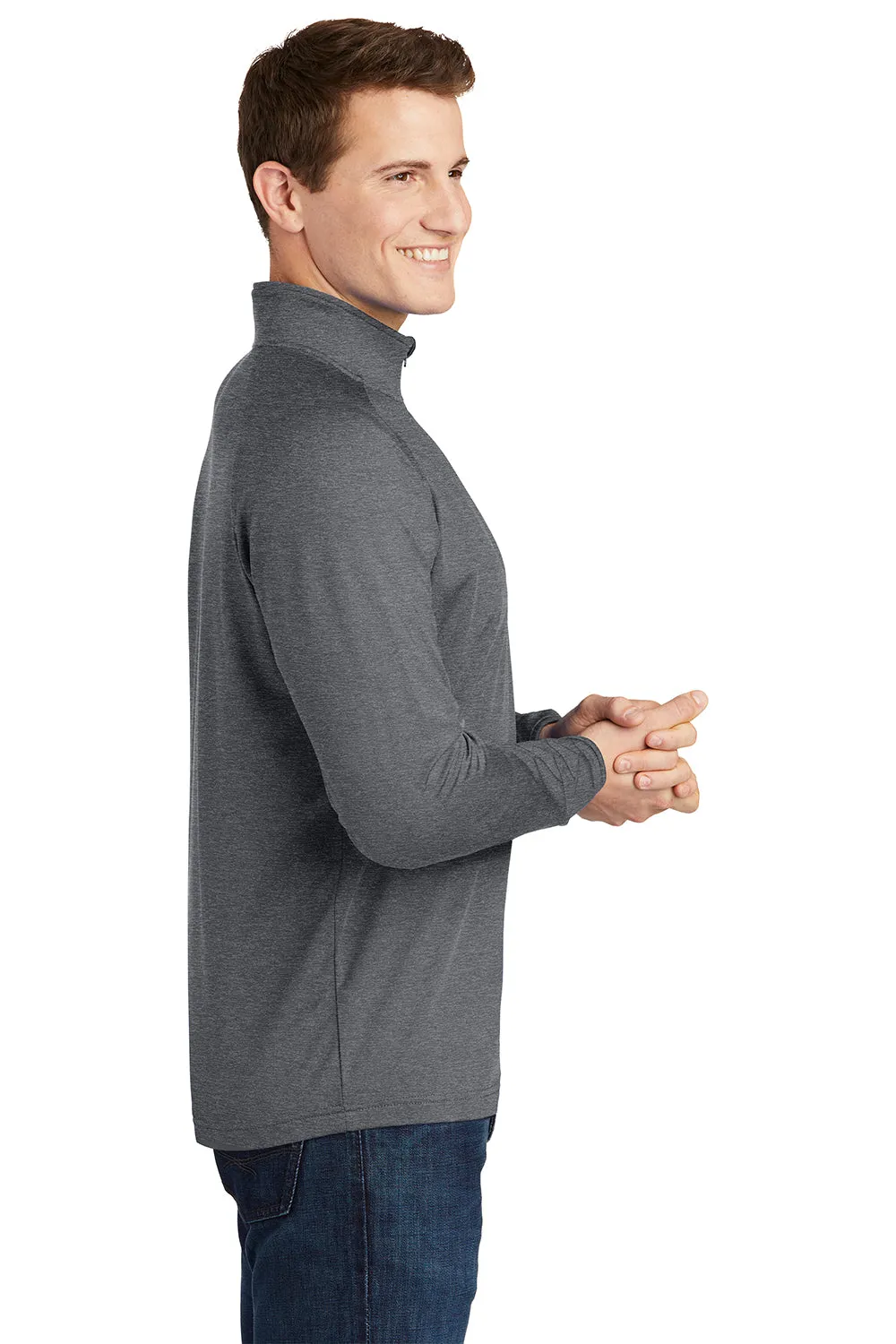 Sport-Tek Sweat-shirt Homme Sport-Wick à Capuche 1/4 Zip Respirant - Gris Charbon Chiné