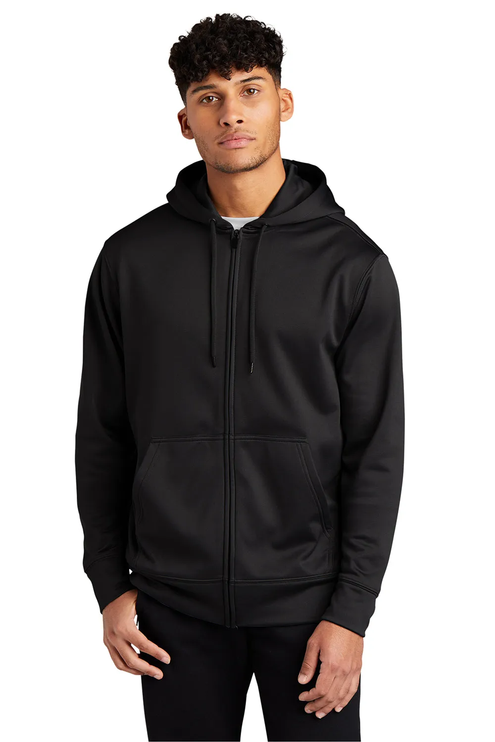 Sport-Tek Sweat à capuche homme en polaire respirant avec fermeture éclair complète et poche kangourou - Noir