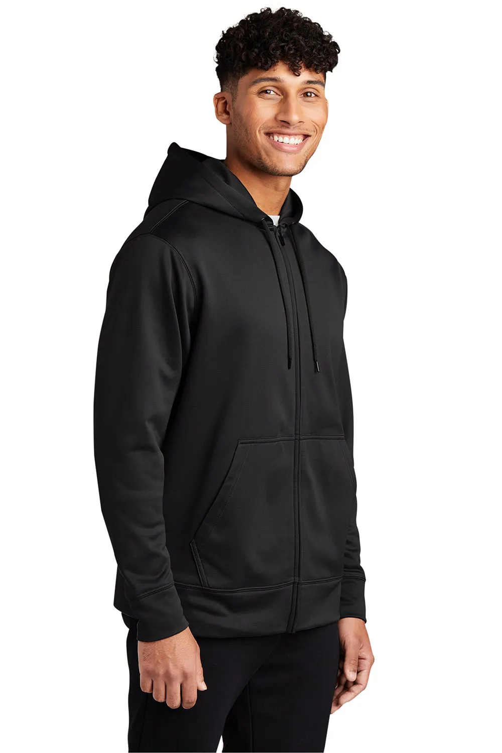 Sport-Tek Sweat à capuche homme en polaire respirant avec fermeture éclair complète et poche kangourou - Noir