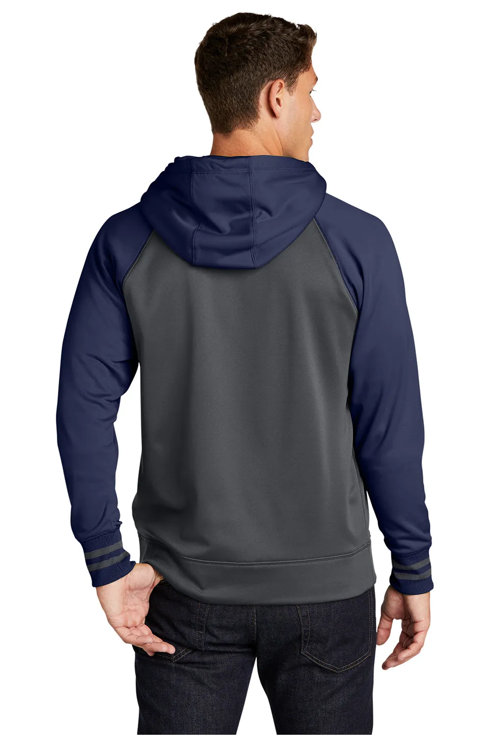 Sport-Tek Sweat à capuche pour homme en polaire respirante avec poche kangourou - Gris fumée foncé/Bleu marine