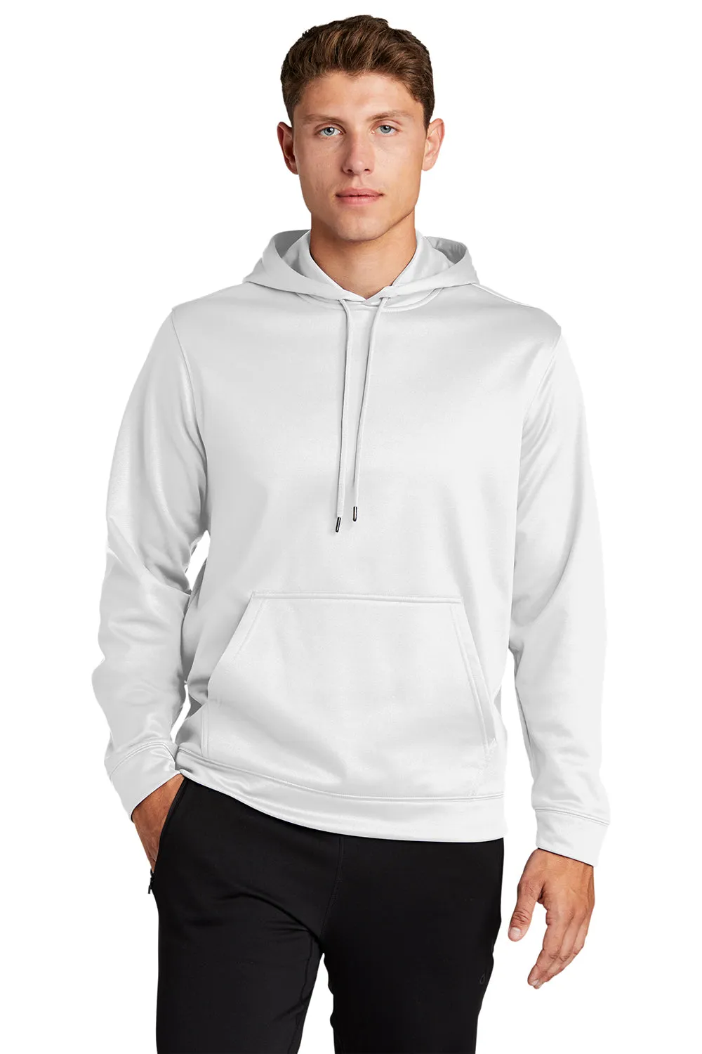 Sport-Tek Sweat à capuche pour homme en polaire respirante avec poche kangourou - Blanc