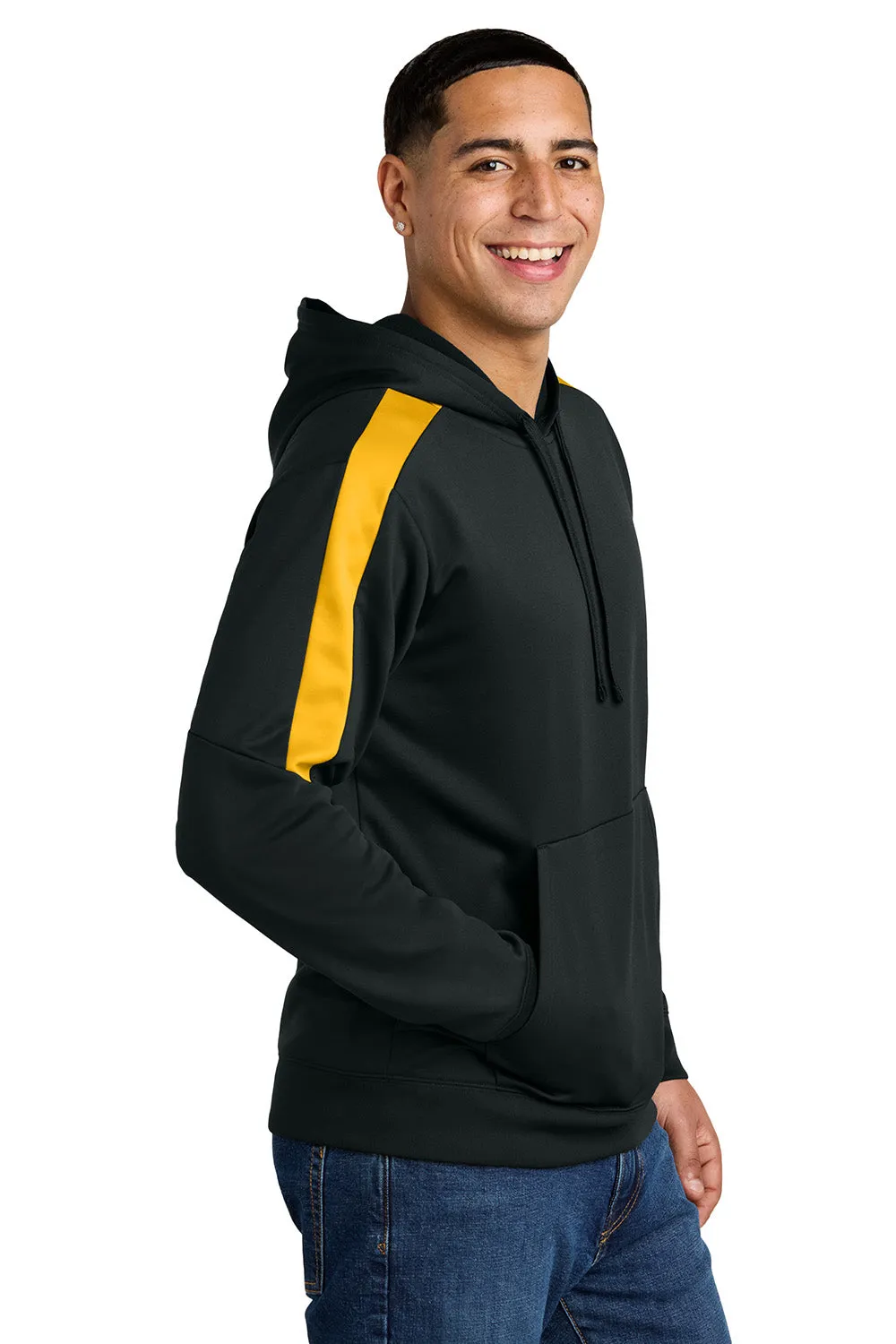 Sport-Tek Sweat à capuche pour homme en polaire unie avec poche kangourou et technologie d'évacuation de l'humidité Sport-Wick - Noir/Or