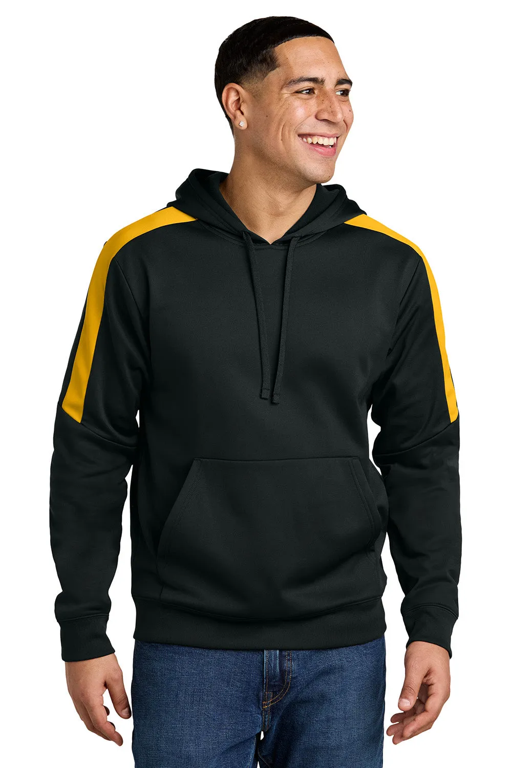 Sport-Tek Sweat à capuche pour homme en polaire unie avec poche kangourou et technologie d'évacuation de l'humidité Sport-Wick - Noir/Or