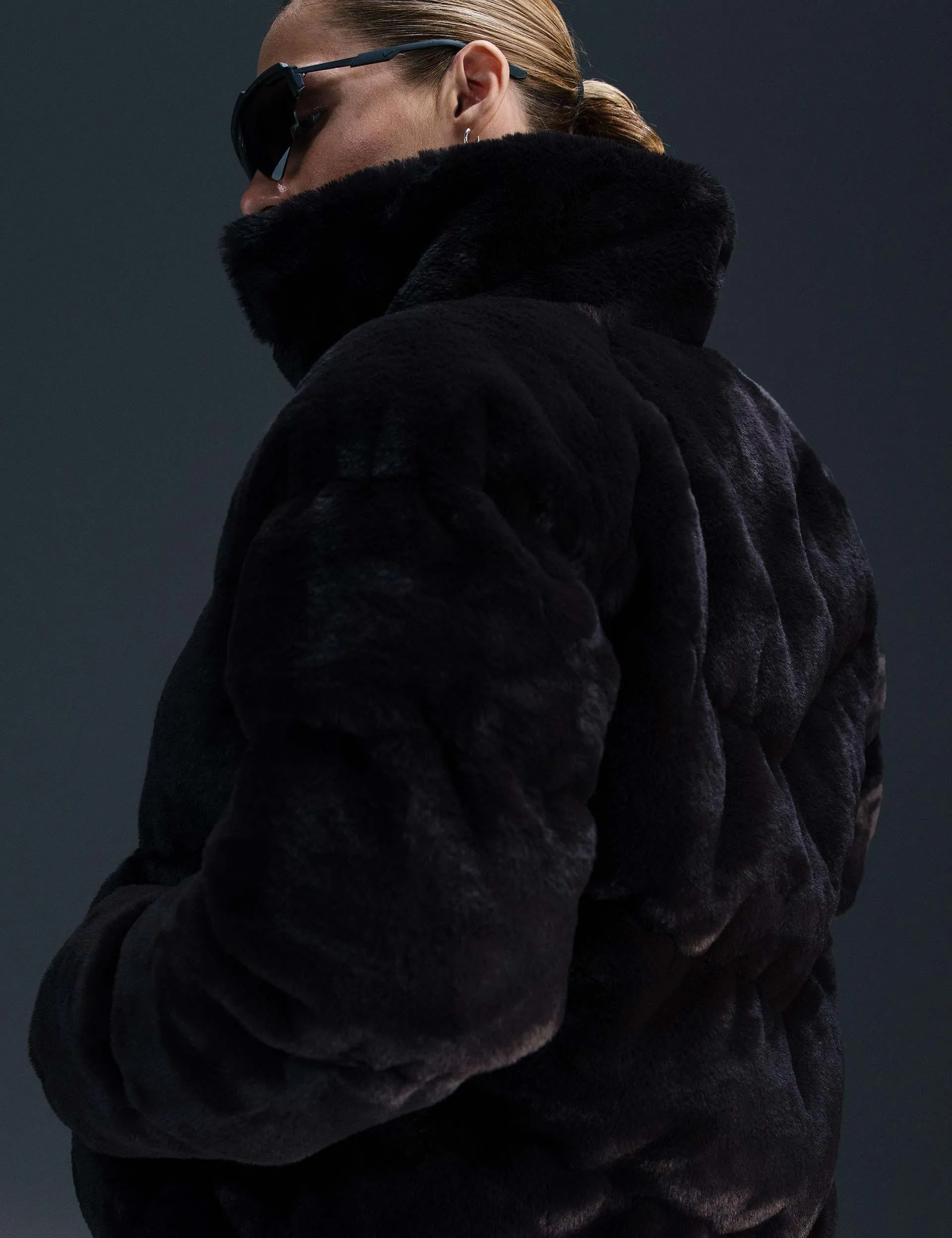 Veste Sportswear Windpuffer Lâche en Fausse Fourrure - Noir/Blanc
