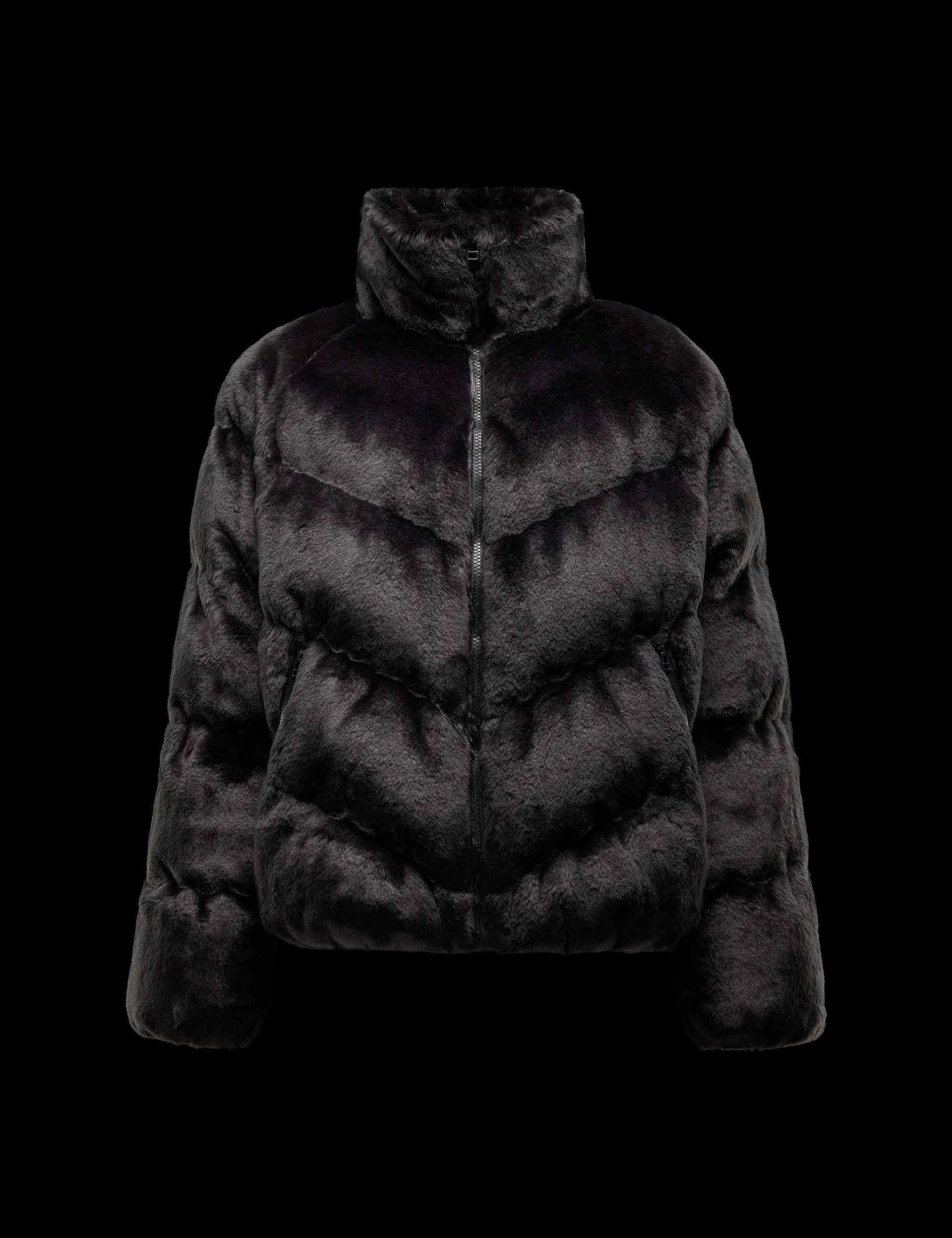 Veste Sportswear Windpuffer Lâche en Fausse Fourrure - Noir/Blanc