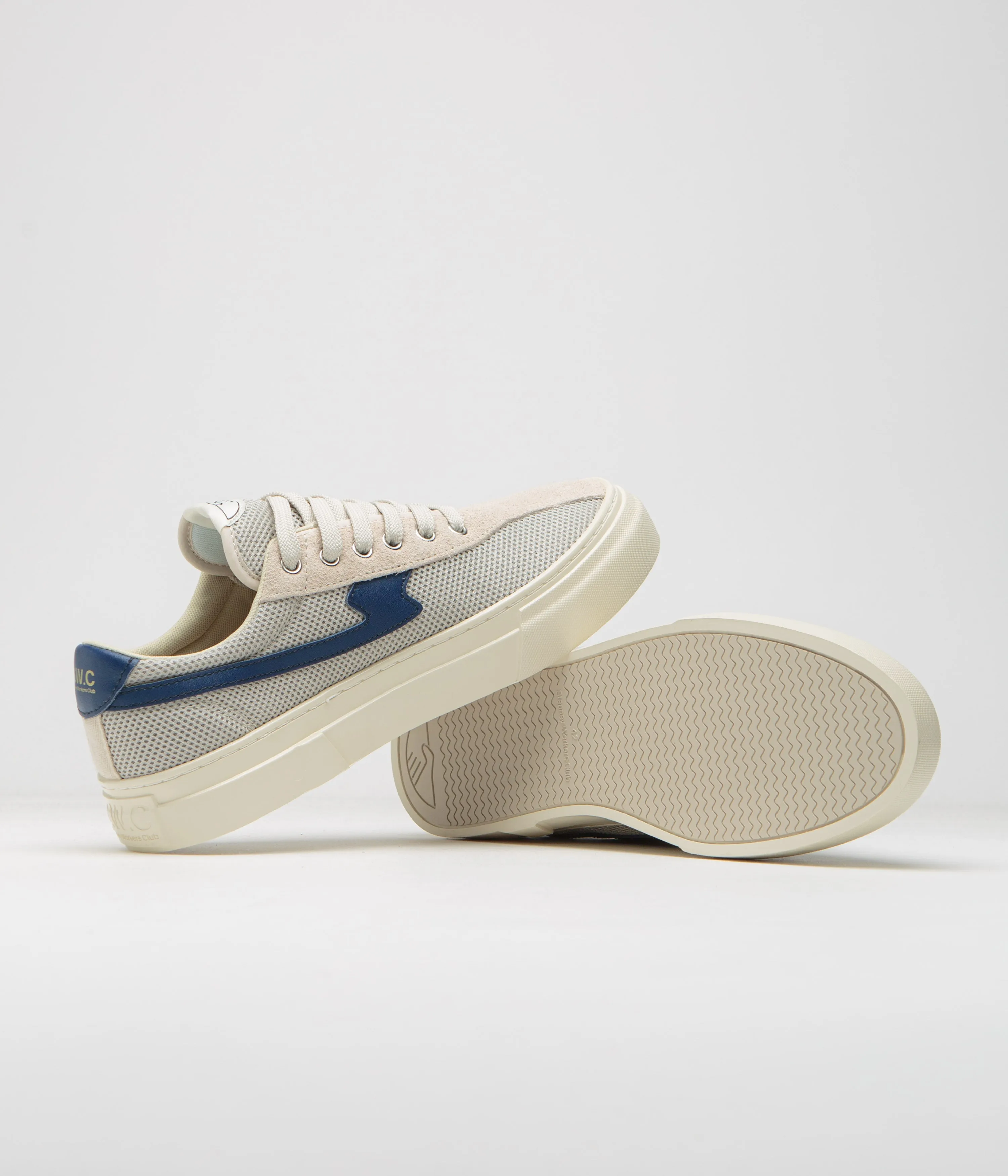 Stepney Workers Club Chaussures de Tennis en Maille Dellow S-Strike Cup - Écru / Bleu Stepney Workers Club