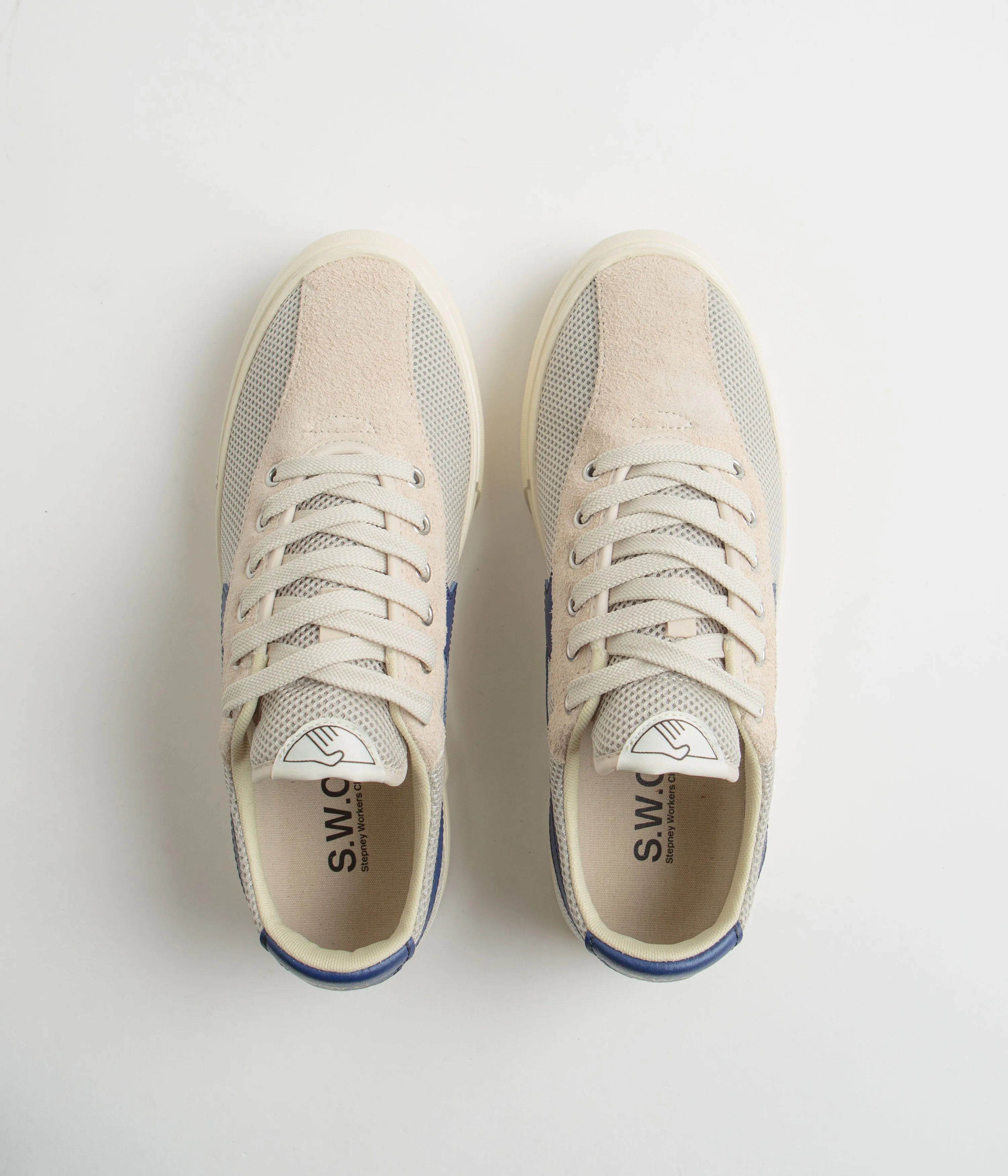 Stepney Workers Club Chaussures de Tennis en Maille Dellow S-Strike Cup - Écru / Bleu Stepney Workers Club