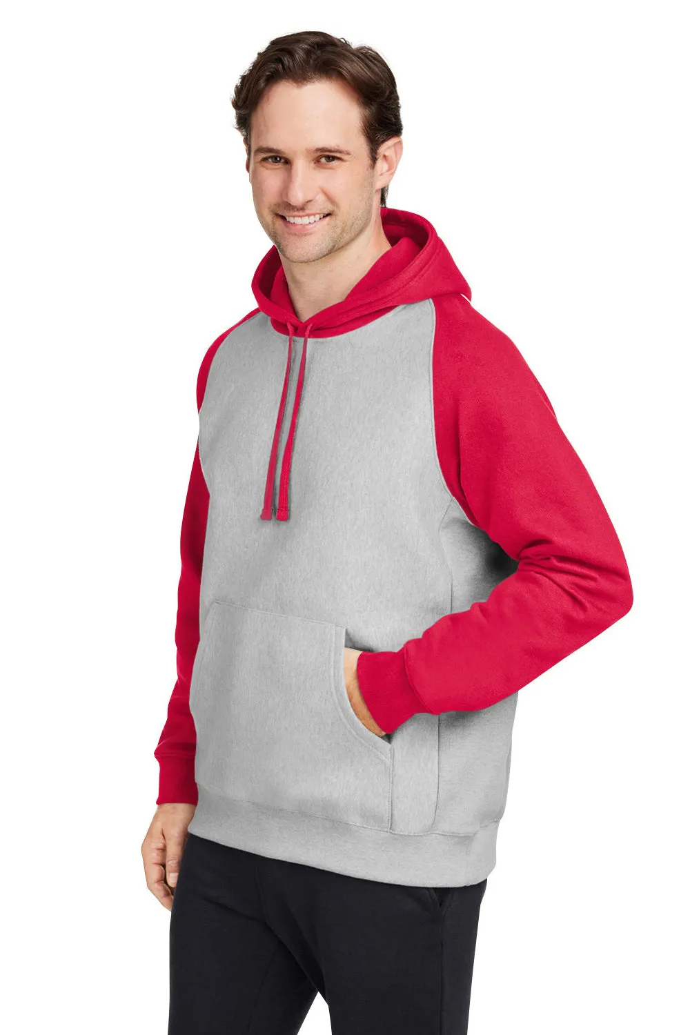 Team 365 Sweat à capuche résistant à l'eau avec poche kangourou et motifs en damier - Gris chiné/Rouge