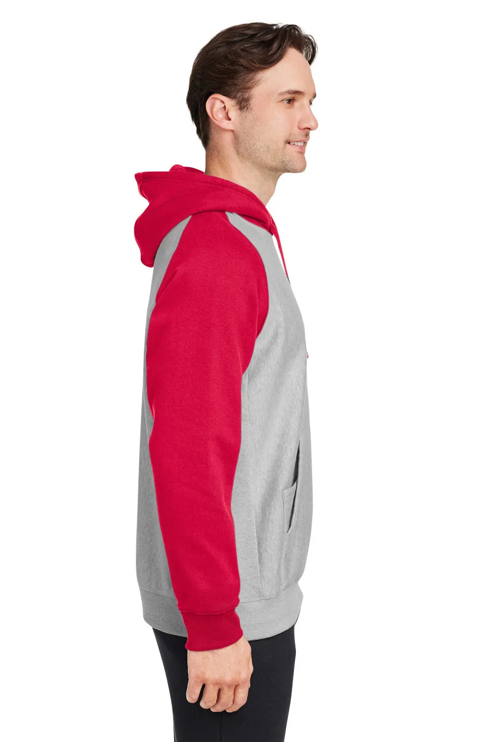 Team 365 Sweat à capuche résistant à l'eau avec poche kangourou et motifs en damier - Gris chiné/Rouge