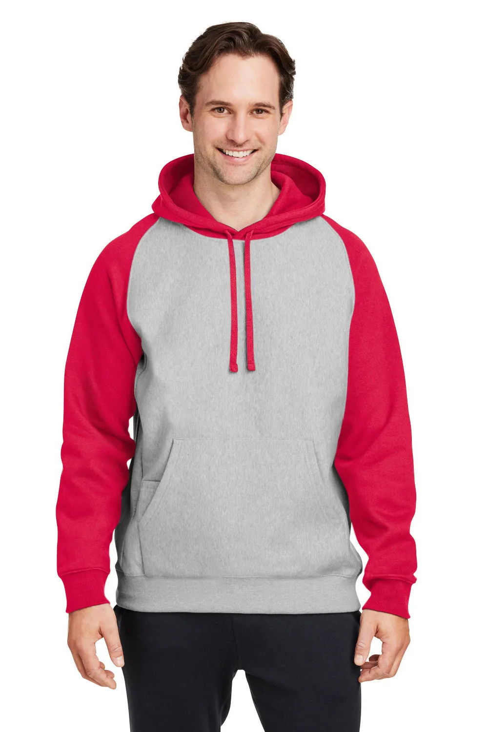 Team 365 Sweat à capuche résistant à l'eau avec poche kangourou et motifs en damier - Gris chiné/Rouge