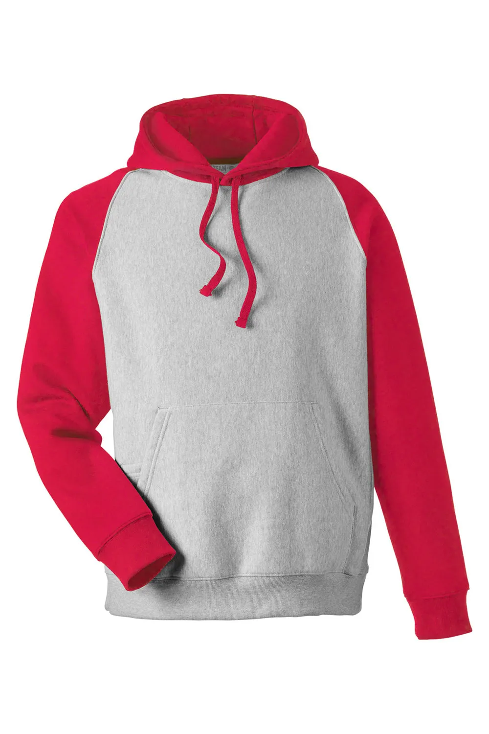 Team 365 Sweat à capuche résistant à l'eau avec poche kangourou et motifs en damier - Gris chiné/Rouge