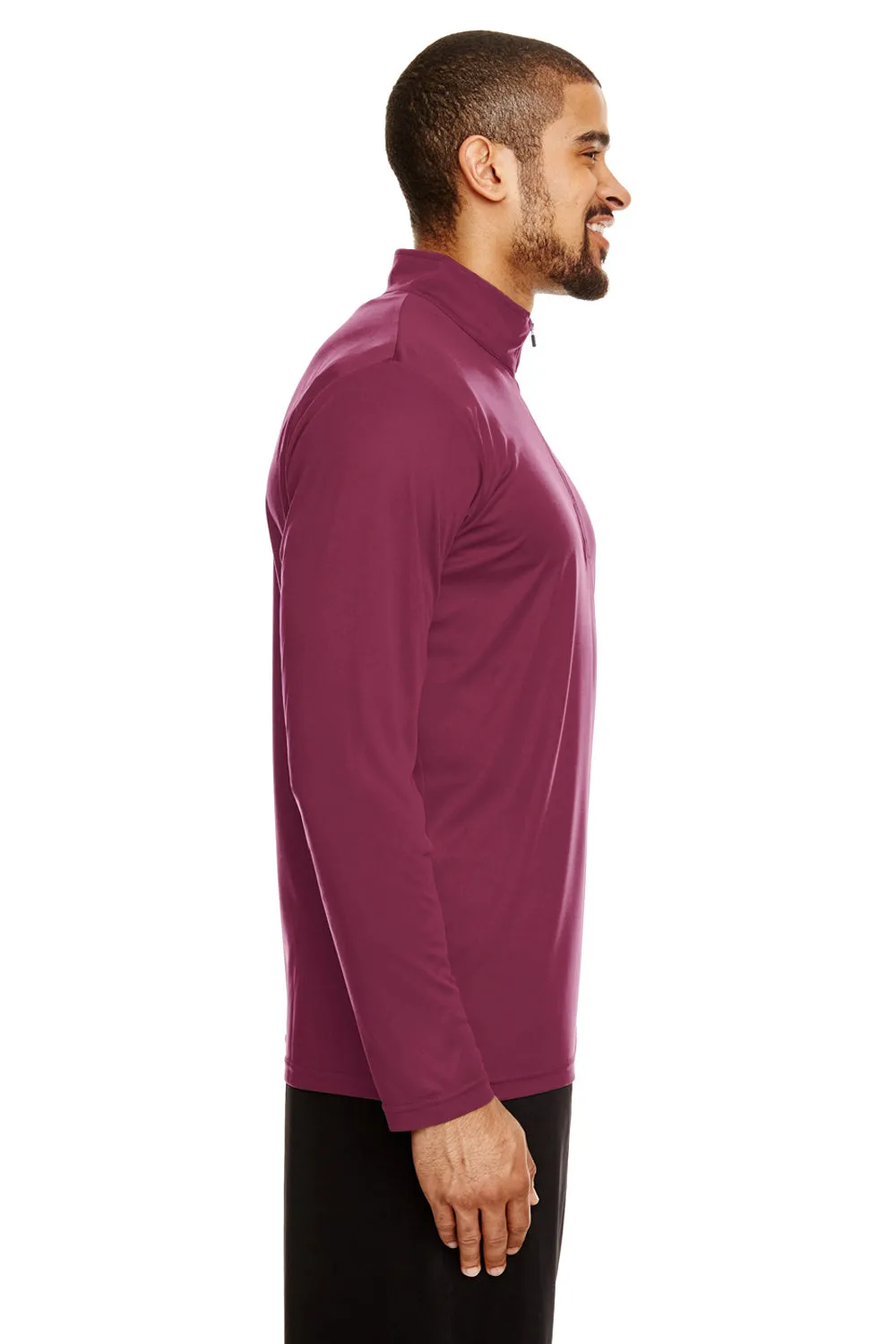Sweat-shirt à zip 1/4 Team 365 pour hommes - Zone Performance avec évacuation de l'humidité - Marron