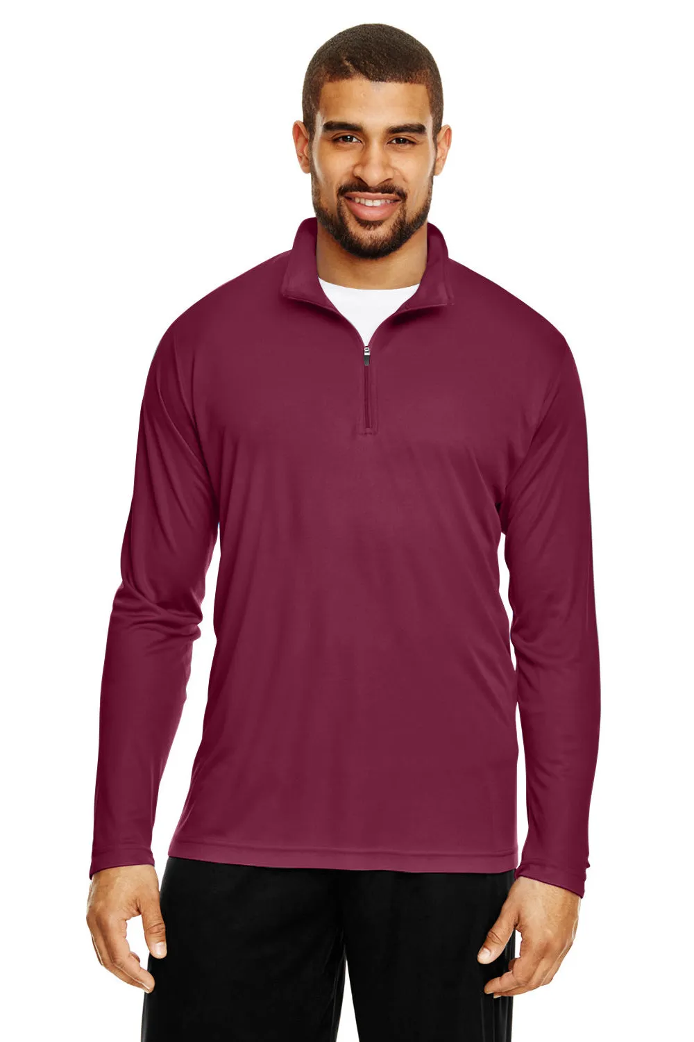 Sweat-shirt à zip 1/4 Team 365 pour hommes - Zone Performance avec évacuation de l'humidité - Marron