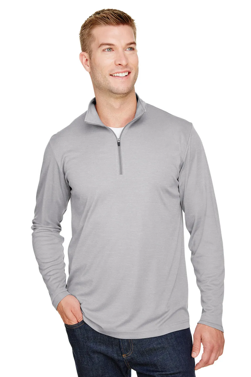 Team 365 Sweat-shirt à Zip 1/4 Homme Zone Sonic Performance Évacuation de l'Humidité - Gris Chiné