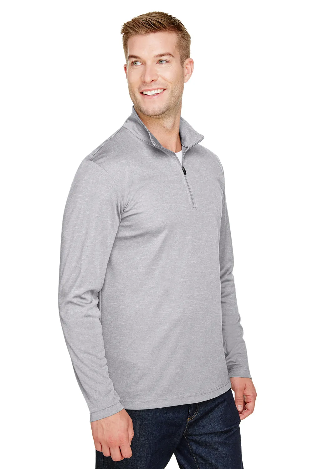 Team 365 Sweat-shirt à Zip 1/4 Homme Zone Sonic Performance Évacuation de l'Humidité - Gris Chiné