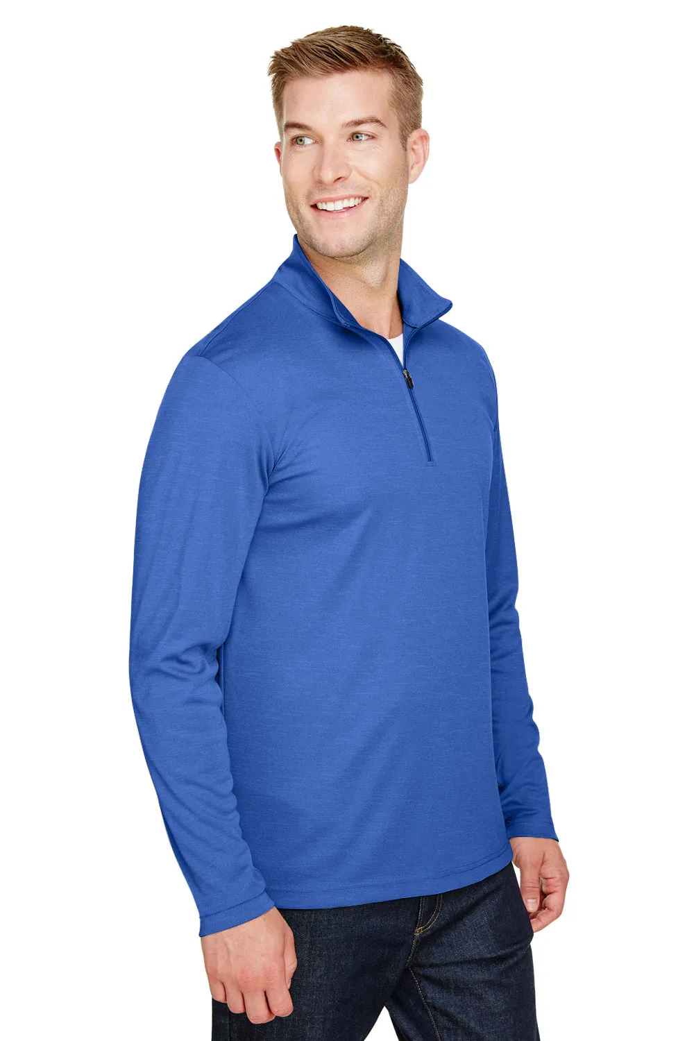 Team 365 Sweat-shirt à Zip 1/4 Homme Zone Sonic Performance Évacuation de l'Humidité - Bleu Royal Chiné