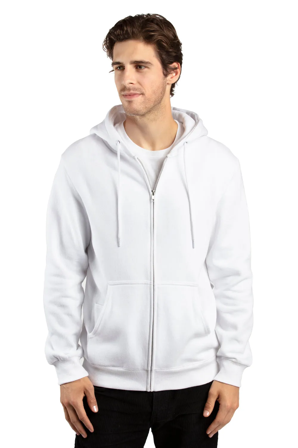Threadfast Apparel Pull à capuche ultime pour hommes en polaire avec fermeture éclair complète et poches - Blanc