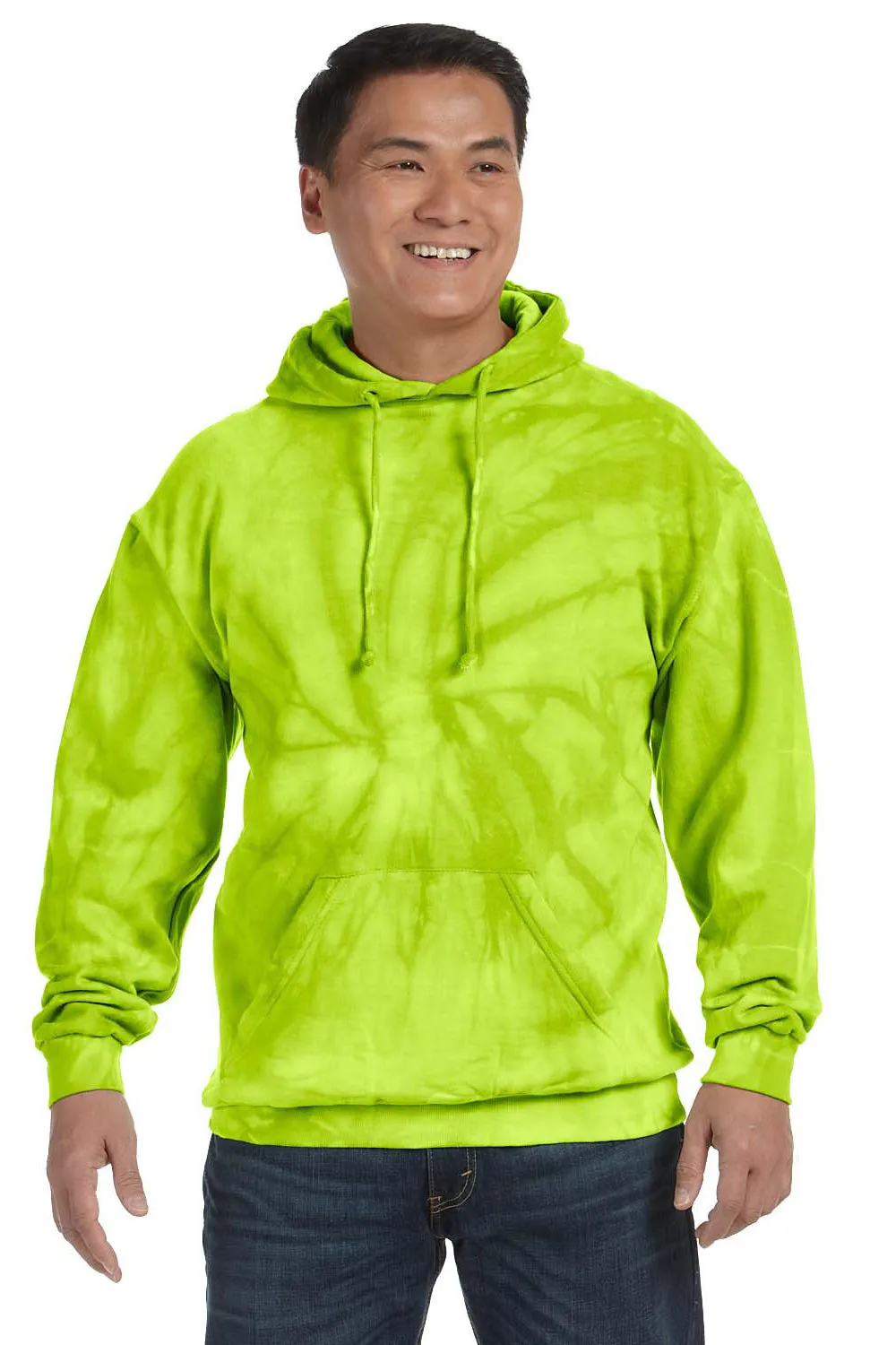 Pull à capuche homme tie-dye avec poche kangourou - Vert lime