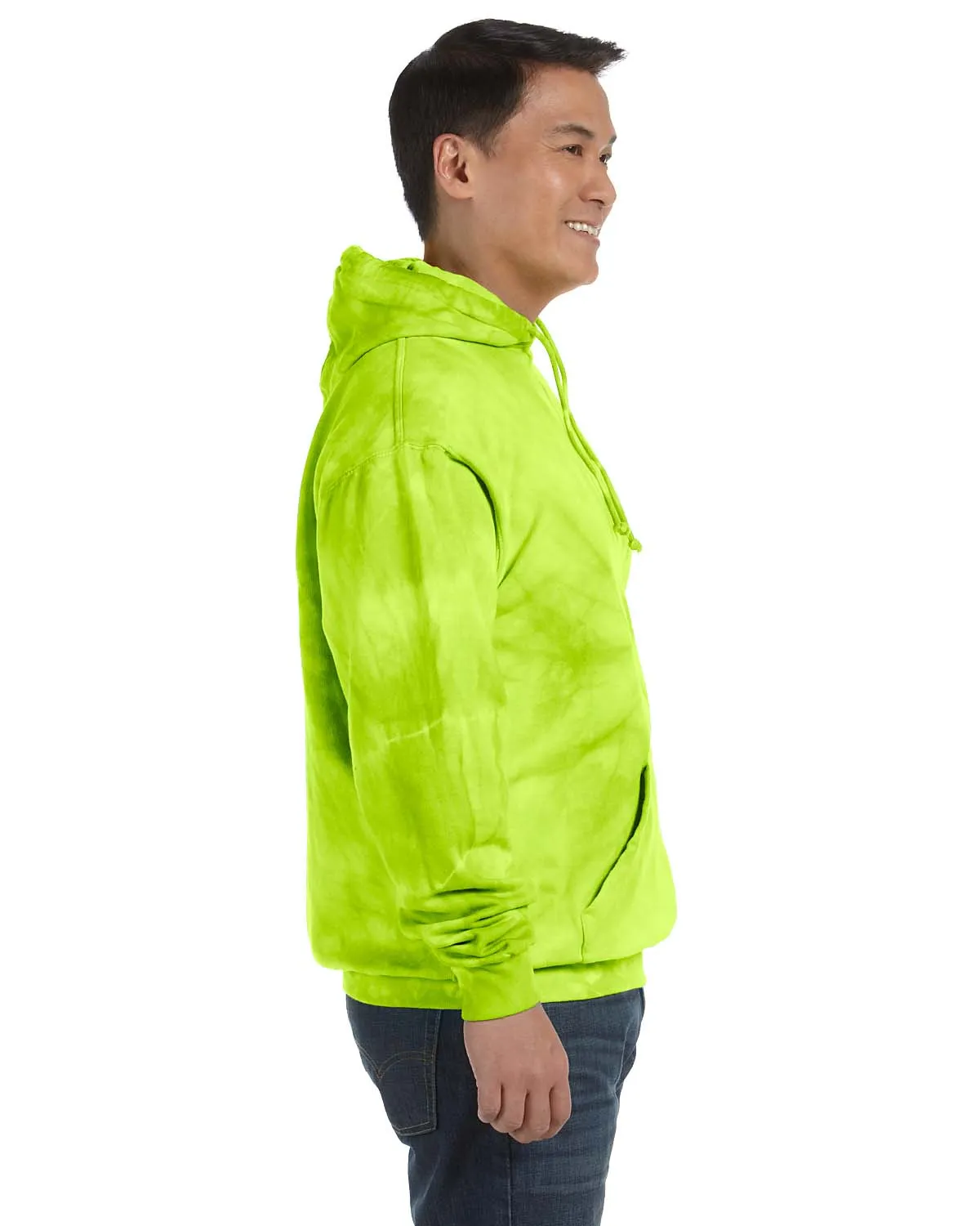 Pull à capuche homme tie-dye avec poche kangourou - Vert lime