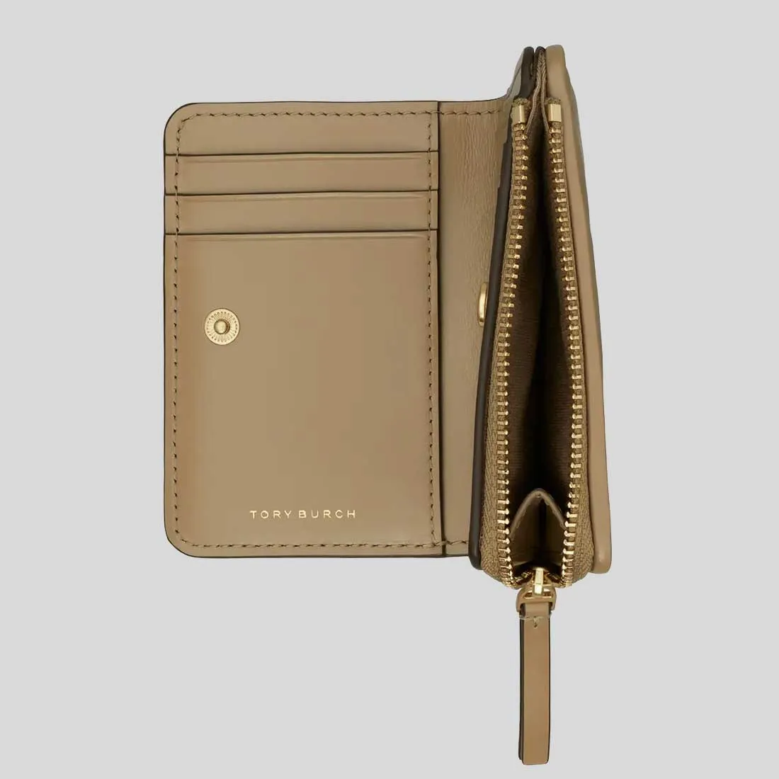Tory Burch Sacs TORY BURCH Kira Portefeuille en Cuir Matelassé Diamant Bifold Taupe Chêne 154990