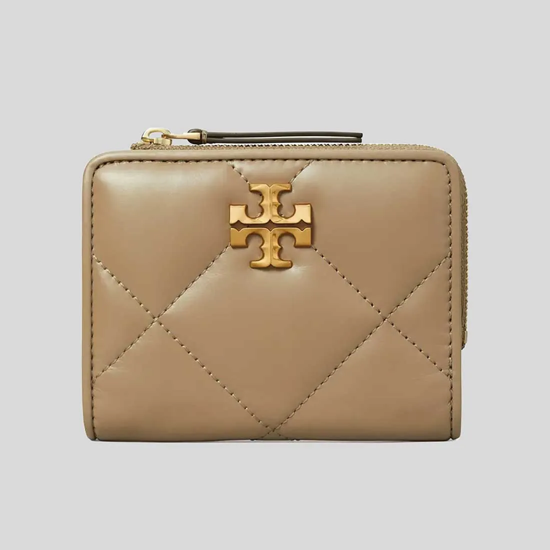 Tory Burch Sacs TORY BURCH Kira Portefeuille en Cuir Matelassé Diamant Bifold Taupe Chêne 154990