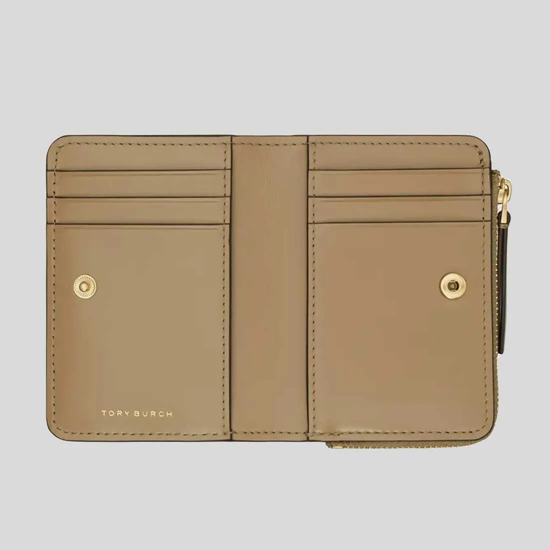 Tory Burch Sacs TORY BURCH Kira Portefeuille en Cuir Matelassé Diamant Bifold Taupe Chêne 154990