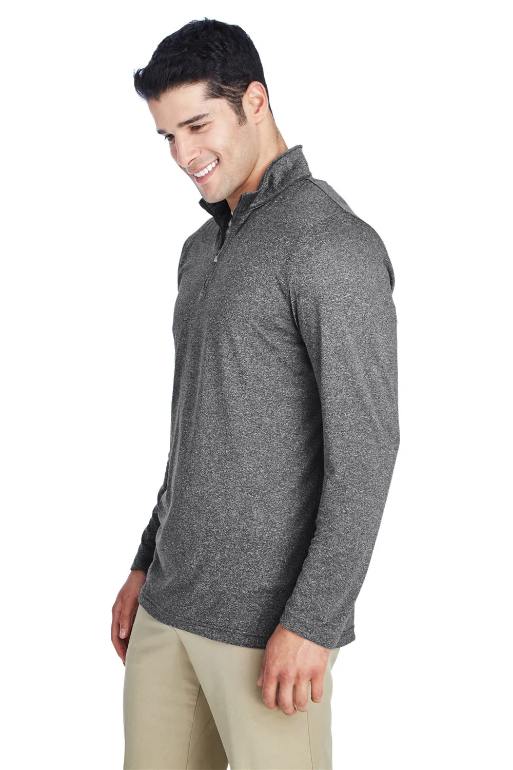 UltraClub pour Hommes Heather Cool & Dry Performance Sweat-shirt à col 1/4 zip - Noir chiné