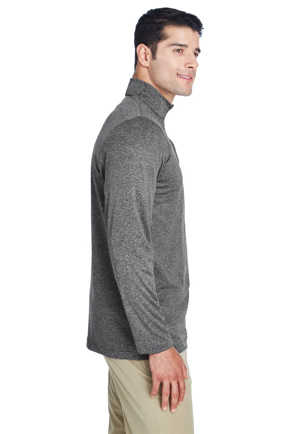 UltraClub pour Hommes Heather Cool & Dry Performance Sweat-shirt à col 1/4 zip - Noir chiné