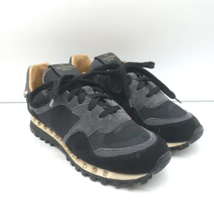 Valentino Soul Rockstud Sneakers Black Camo & Gray Suede Size 35