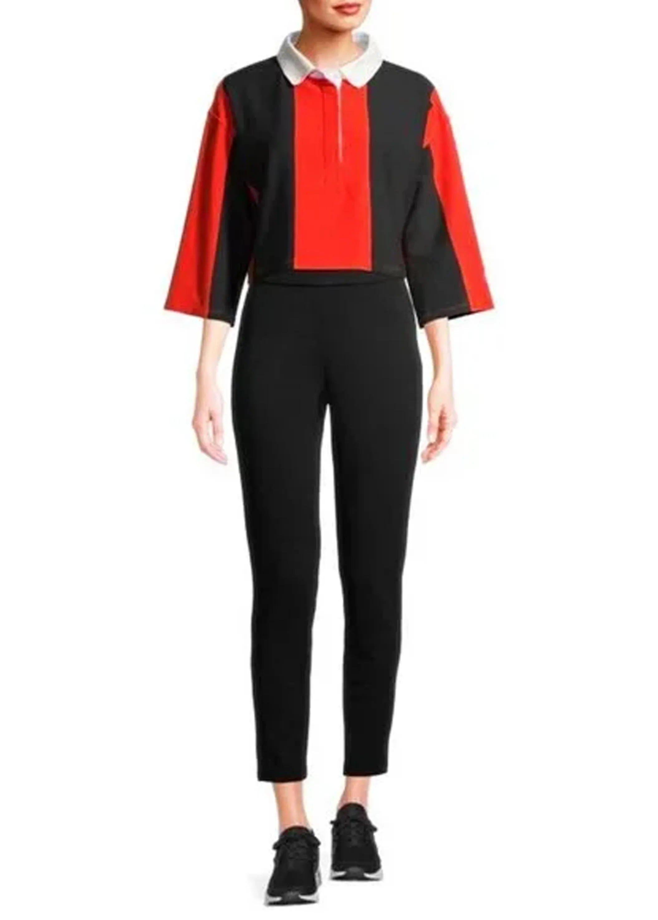 Haut à rayures bicolore pour femme, Noir/Rouge