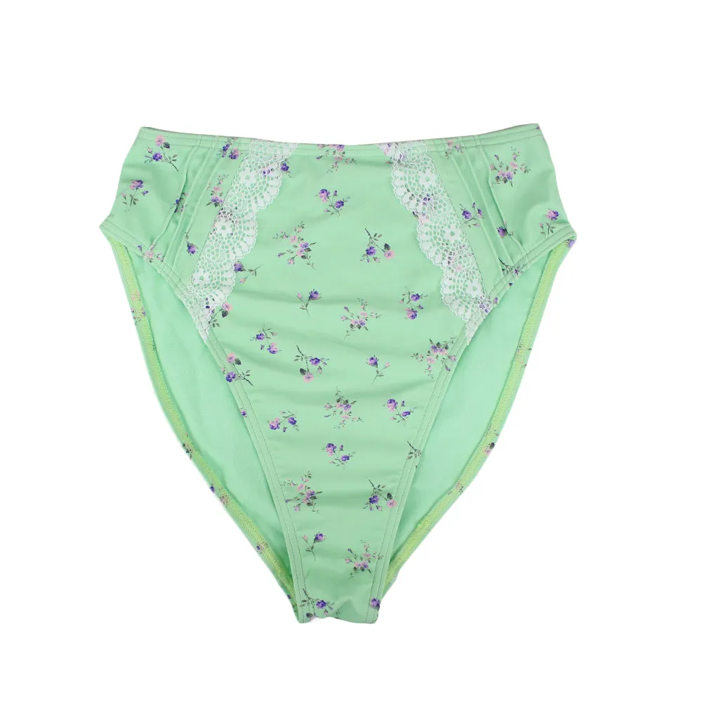 Culotte de Bikini à Haute Taille Florale pour Femme, Vert Clair