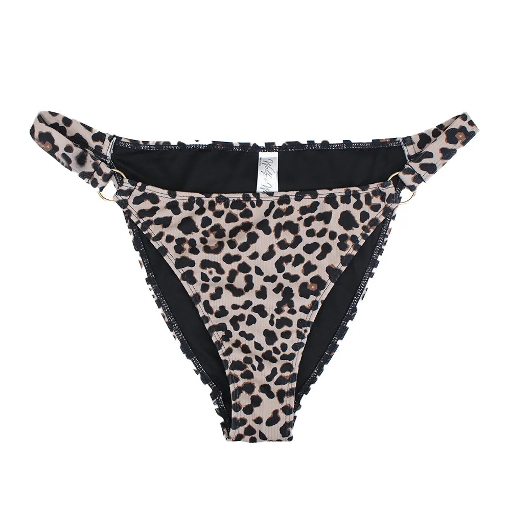 Culotte de Bikini Femme Imprimé Léopard avec Détail d'Anneau, Multi