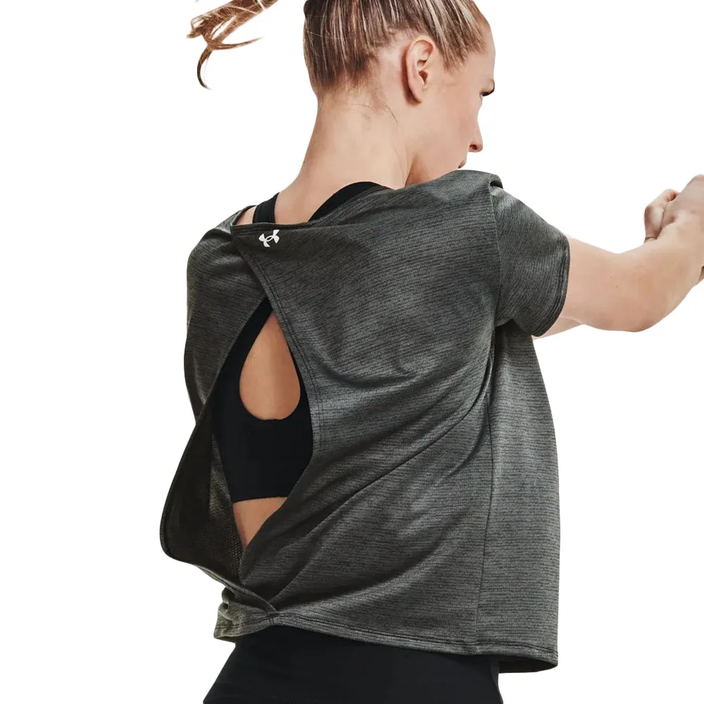 Haut de sport en maille à dos ouvert pour femme, Noir