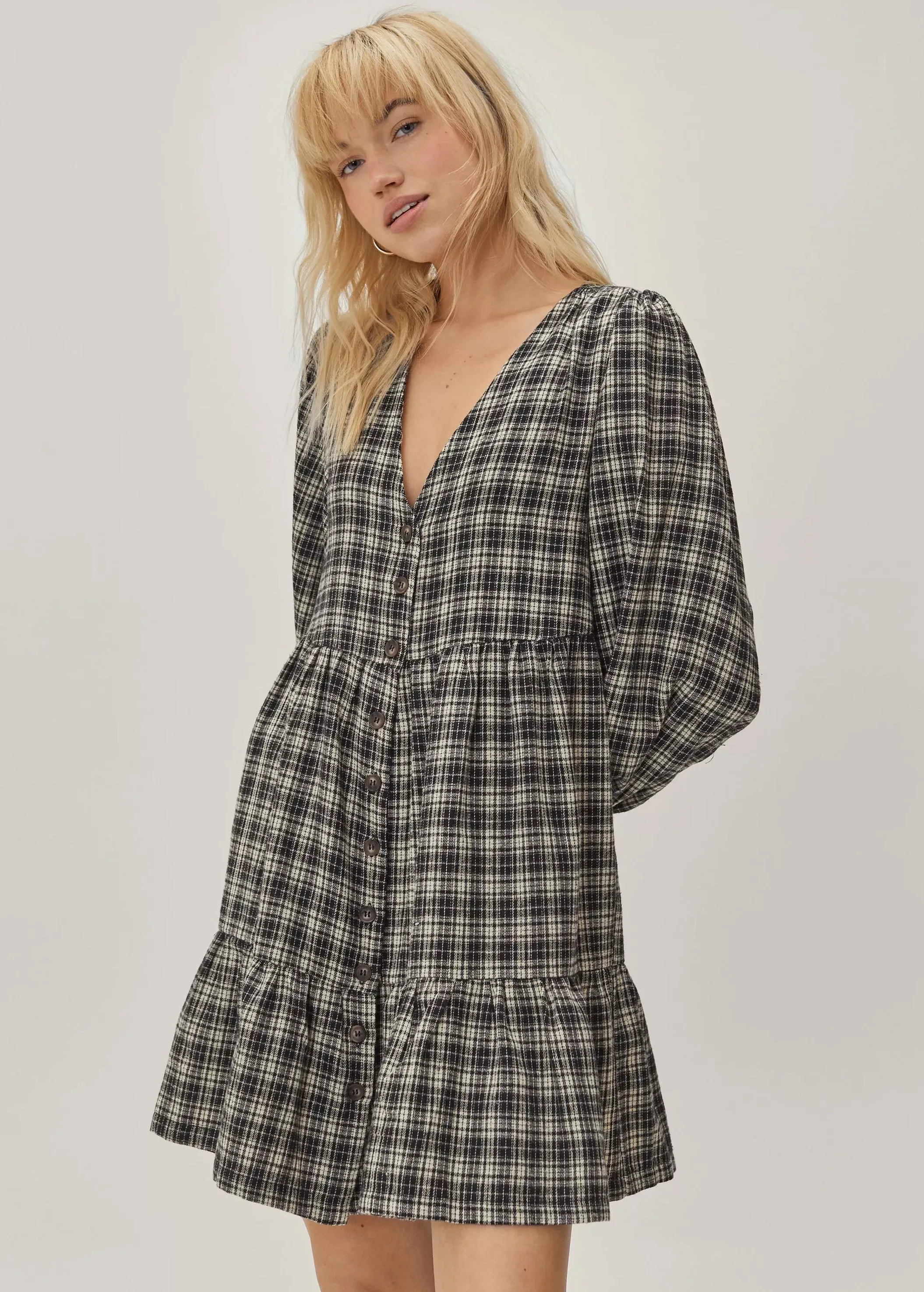 Robe à carreaux pour femme, Noir/Gris