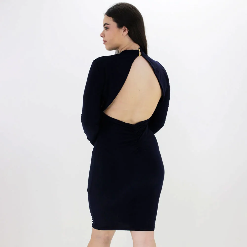 Robe femme dos nu uni, Marine
