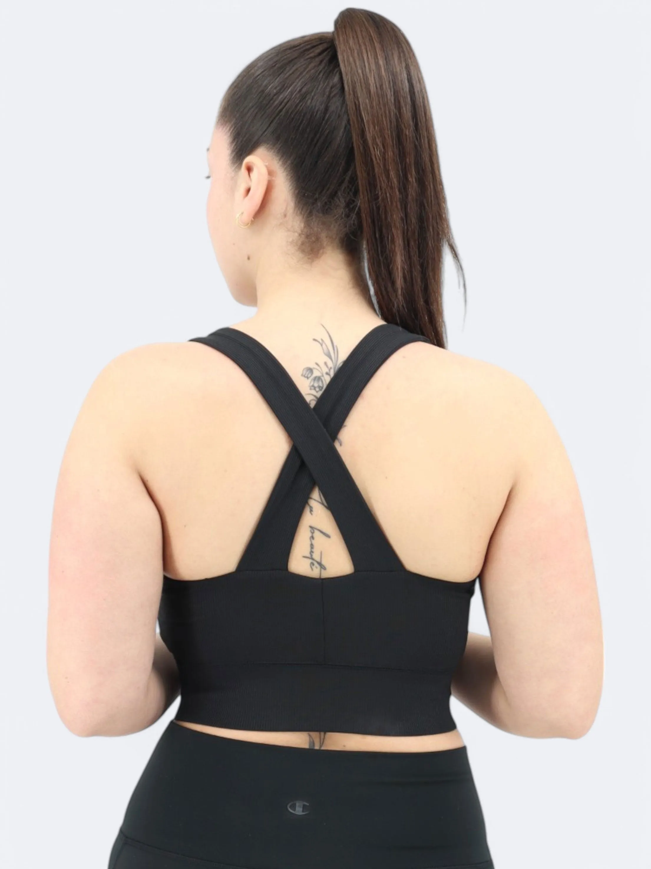 Haut de sport court côtelé pour femmes, Noir