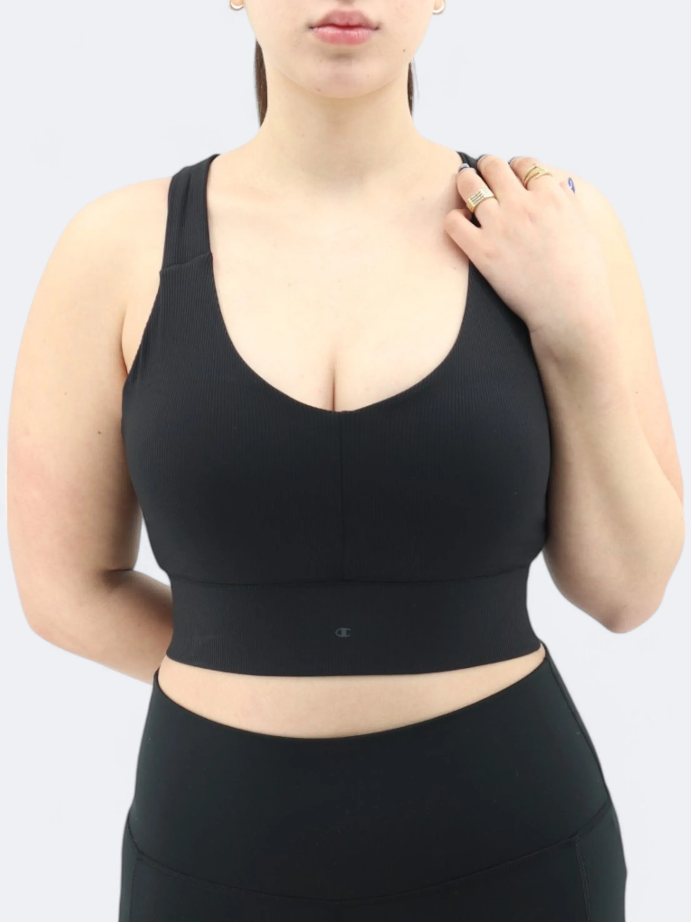 Haut de sport court côtelé pour femmes, Noir