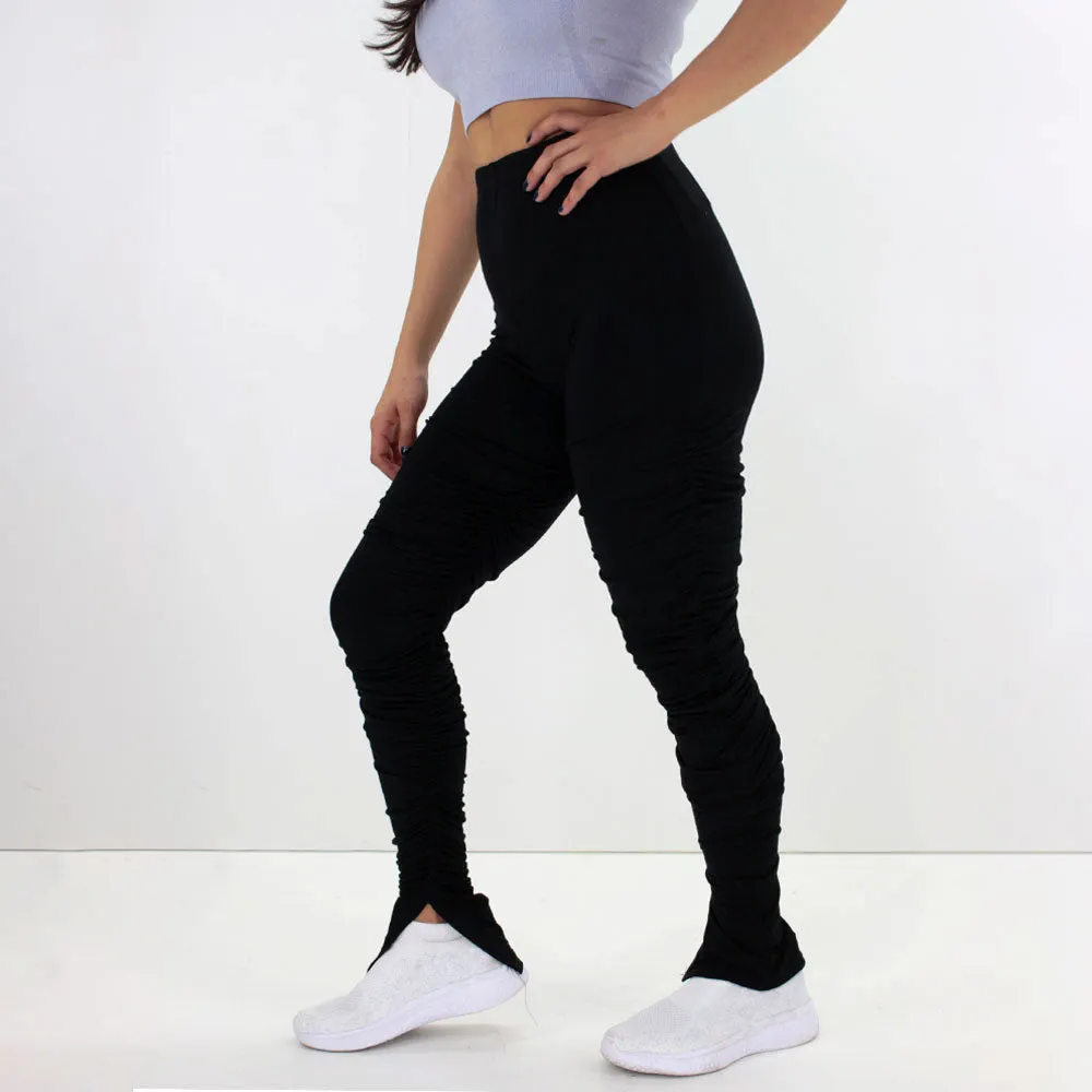 Leggings pour femmes à ruchés, Noir