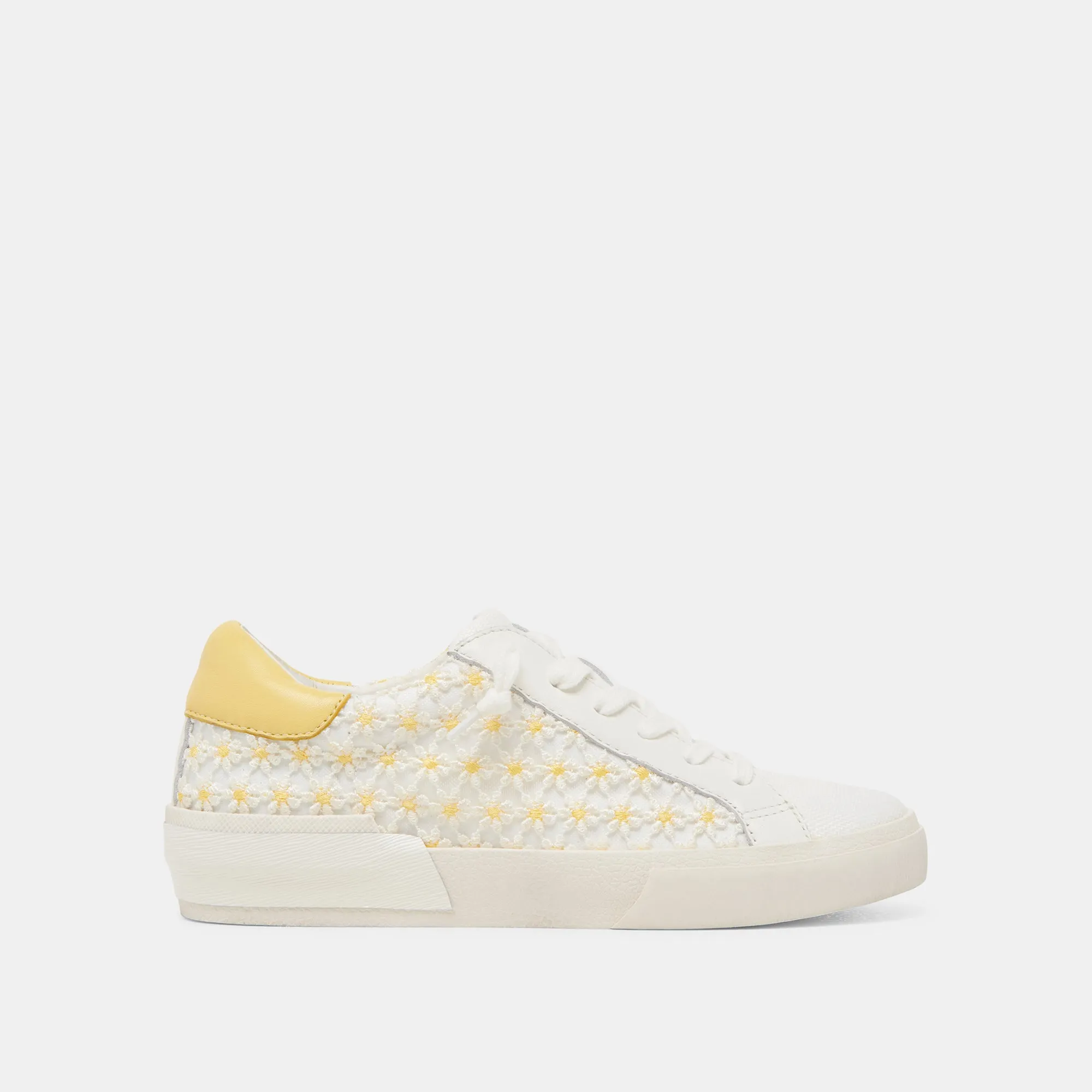 ZINA BASQUETTES FLORALES BLANCHE JAUNE MAILLAGE FLEURI