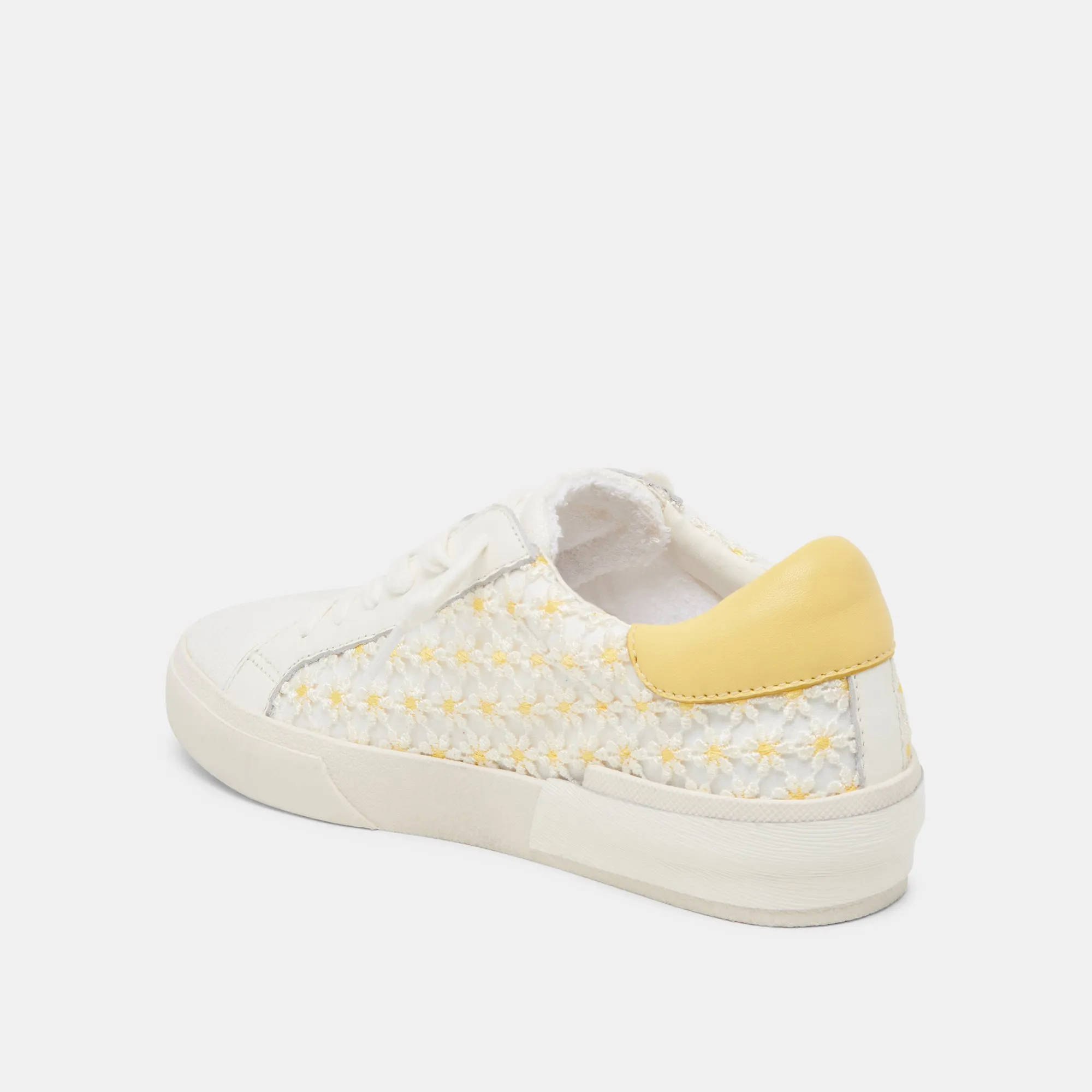 ZINA BASQUETTES FLORALES BLANCHE JAUNE MAILLAGE FLEURI